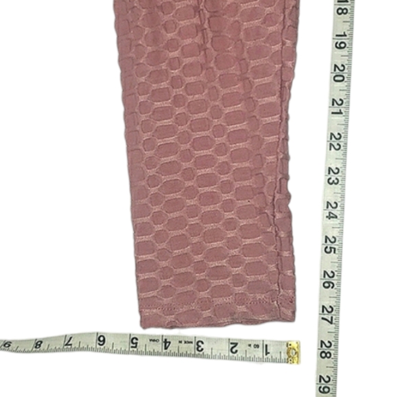Cacia High Rise Scrunch Butt Honeycomb Bubble Jacquard Pink Slimming Leggings L - Picture 15 of 16